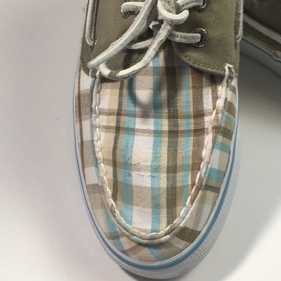 SPERRY Top Sider Aqua/Brown Plaid Boat Shoes - Picture 2 of 12